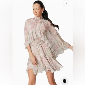 elliatt monica pink & green floral print cape detail mini dress size small NEW